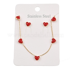 Heart 304 Stainless Steel Enamel Necklaces & Stud Earrings Sets for Women&nbsp;SJEW-K003-03G