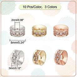 30Pcs 3 Colors Brass Micro Pave Cubic Zirconia Beads&nbsp;KK-PH0005-92