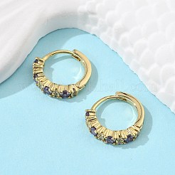 Real 18K Gold Plated Brass Cubic Zirconia Huggie Hoop Earrings&nbsp;EJEW-C012-08