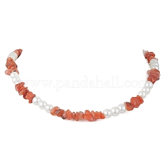 Natural South Red Agate Chip & Glass Pearl Round Beaded Necklaces for Women&nbsp;NJEW-JN05609