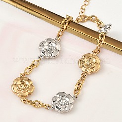 304 Stainless Steel Camellia Link Bracelets&nbsp;BJEW-A169-03GP