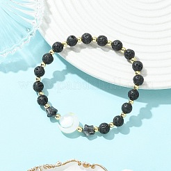 Natural Lava Rock & Larvikite & Selenite & Freshwater Shell Beads Stretch Bracelets for Women Men&nbsp;BJEW-JB13759