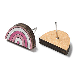 Printing Wood Stud Earrings for Women&nbsp;EJEW-B028-04B
