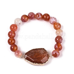 Brass Natural Agate(Dyed & Heated) Faceted Teardrop and Round Beaded Stretch Bracelets for Women&nbsp;BJEW-Q101-01A