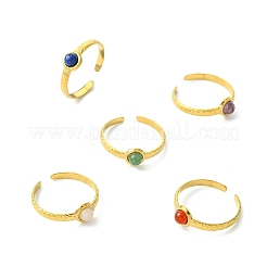 Gemstone Round 304 Stainless Steel Cuff Open Rings for Women&nbsp;RJEW-JR01063