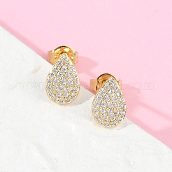 Teardrop Brass Micro Pave Clear Cubic Zirconia Stud Earrings&nbsp;EJEW-Z091-01G