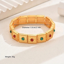 Elegant Vintage Brass Colorful Rhinestone Square Beaded Stretch Bracelets for Women&nbsp;GA9920