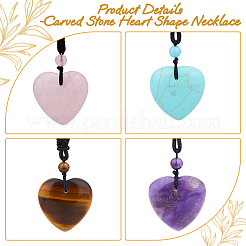 4Pcs 4 Style Heart Natural & Synthetic Mixed Gemstone Pendant Necklace with Nylon Cords&nbsp;NJEW-FI0001-50