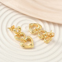 Heart Brass Dangle Stud Earrings&nbsp;EJEW-F389-05G