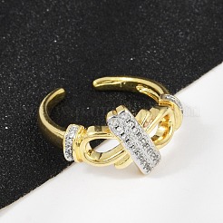 Brass Micro Pave Cubic Zirconia Open Cuff Ring for Women&nbsp;RJEW-F177-03GP-13
