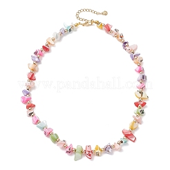 Dyed Nuggets Natural Trochid Shell & Round Electroplate Synthetic Non-magnetic Hematite Beaded Necklaces for Women&nbsp;NJEW-JN05801-03