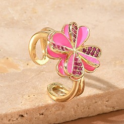 Brass Micro Pave Cubic Zirconia Enamel Cuff Open Rings&nbsp;RJEW-Z145-02G