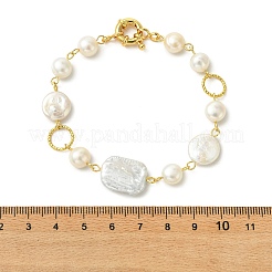 Brass & Natural Cultured Freshwater & Keshi Pearl Beads Link Bracelets for Women&nbsp;BJEW-JB14042