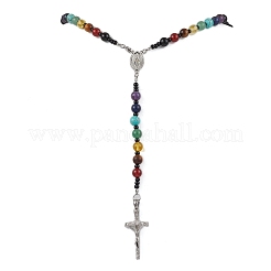Gemstone Chakra Cross Pendant Rosary Bead Necklaces for Women&nbsp;NJEW-TA00176