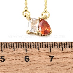 Brass Pave Cubic Zirconia Rectangle & Teardrop Pendant Cable Chain Necklaces&nbsp;KK-CBAB173-05G-03