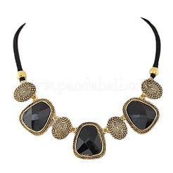 Exaggerated Alloy Glass Trapezoid Oval Statement Bib Necklaces for Women&nbsp;WG667FB-01