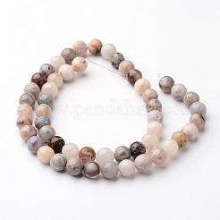 Round Natural Bamboo Leaf Agate Bead Strands&nbsp;G-J346-33-8mm