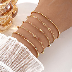 5Pcs 5 Styles Alloy Box Chain & Figaro Chain & Heart Link Chain & Ball Chain & Cable Chain Bracelets for Women&nbsp;WG8BA68-02