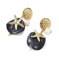 304 Stainless Steel & Acrylic & Natural Pearl Stud Dangle Earrings&nbsp;EJEW-JE07446-02
