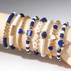 8Pcs 1Bag Rugby Polymer Clay Heishi & CCB Plastic Beaded Stretch Bracelets Set&nbsp;BJEW-PA0001-12B