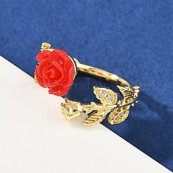 Flower Resin Cuff Rings&nbsp;RJEW-P155-01B-G