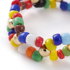 Round Opaque Glass Seed Beaded Finger Rings&nbsp;RJEW-JR00318-02