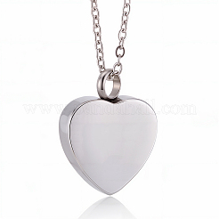 Stainless Steel Heart Cinerary Casket Pendant Necklaces&nbsp;DIY-CN0003-41P