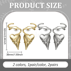 2 Pairs 2 Colors Alloy Heart Stud Earrings&nbsp;EJEW-GO0001-24