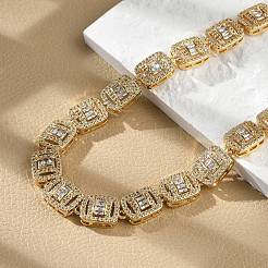 Brass Micro Pave Cubic Zirconia Rectangle Link Chain Necklaces for Women&nbsp;NJEW-C081-01G