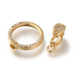 Brass Micro Pave Clear Cubic Zirconia Fold Over Clasps&nbsp;KK-H480-28G