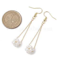 Shell Pearl Beads & Brass Cable Chain Dangle Earrings&nbsp;EJEW-TA00570