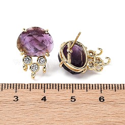 Brass Micro Pave Cubic Zirconia Stud Earring Findings with Natural Amethyst&nbsp;KK-Z096-05G-03