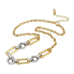Two Tone 304 Stainless Steel Hexagon and Rectangle Link Chain Necklaces for Women&nbsp;NJEW-A074-03GP