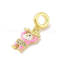Rack Plating Brass Micro Pave Clear Cubic Zirconia Enamel European Dangle Charms&nbsp;KK-S380-27G-01