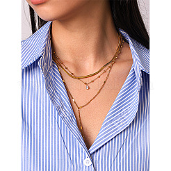 304 Stainless Steel Pave Clear Cubic Zirconia Teardrop Long Tassel Pendant 3 Layer Chain Necklaces for Women&nbsp;WGE5E69-01
