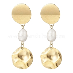 Natural Cultured Freshwater Pearl Flat Round Dangle Stud Earrings&nbsp;EJEW-JE06755