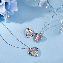 2Pcs 316 Surgical Stainless Steel Heart Photo Locket Pendant Cable Chain Necklaces for Women&nbsp;NJEW-DC0001-15P