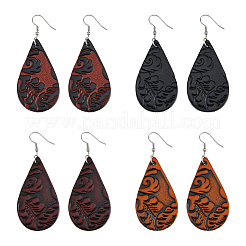 4 Pairs 4 Colors PU Leather Dangle Earrings with Steel Iron Pins&nbsp;EJEW-FI0003-09