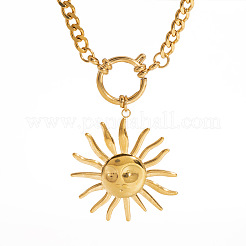 304 Stainless Steel Sun Pendant Cuban Chain Necklaces&nbsp;TT3568