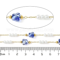 10M Ion Plating(IP) 304 Stainless Steel & ABS Plastic Pearl Bead & Butterfly Glass Link Chains&nbsp;CHS-G035-04G-10