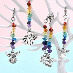 30Pcs 5 Styles Chakra Natural & Synthetic Gemstone Chips & Alloy Angel Pendant Decoration&nbsp;HJEW-YW00067