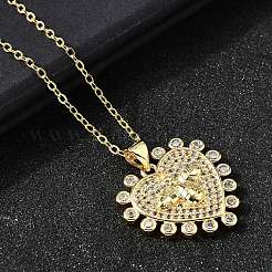 Brass Micro Pave Clear Cubic Zirconia Bee Heart Pendant Necklaces for Women&nbsp;NJEW-D311-01C-G