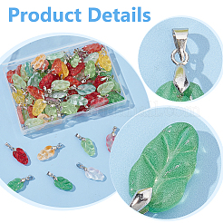 100Pcs Leaf Gradient Color Baking Paint Glass Pendants&nbsp;PALLOY-AR00028