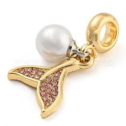 Rack Plating Alloy Pave Rhinestone Fishtail European Dangle Charms&nbsp;FIND-B034-22G-01