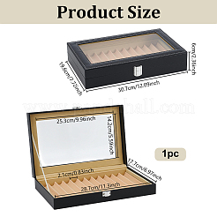 Black PU Leather Pen Organizer Boxes with Clear Glass Visible Window Lid&nbsp;CON-WH0107-129A