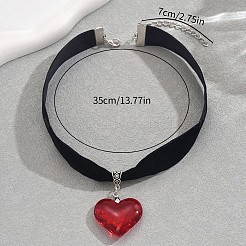Gothic Heart Alloy Pave Glass Pendant Black Velvet Cord Choker Necklaces for Women&nbsp;FS-WG59BE3-01