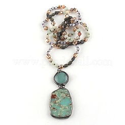 Bohemian Vintage Style Natural Shoushan Stone with Glass Pendant Necklaces&nbsp;FS-WG0BFE5-02