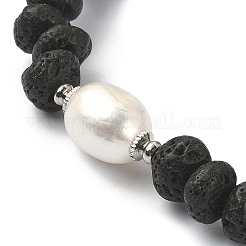 Natural Lava Rock & Pearl & Brass Beaded Stretch Bracelets&nbsp;BJEW-JB09493-02