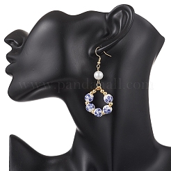 Printed Porcelain Round Dangle Earrings&nbsp;EJEW-JE06838-02