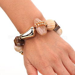 Exaggerated Glass & Wood & Resin & CCB Plastic Beaded Stretch Bracelets for Women&nbsp;WG71D73-01